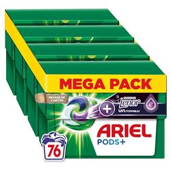 Ariel All-in-One Detergente Lavadora Liquido en Capsulas/Pastillas, 76 Lavados (4x19), Jabon con un Toque de Lenor, Extra de Frescor, Limpieza Profunda