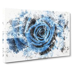 Pretty Blue Rose Watercolour Modern Canvas Wall Art Print Ready to Hang, Framed Picture for Living Room Bedroom Home Office Décor, 24x16 Inch (60x40 cm)