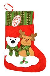 Shatchi Traditional Deluxe Hand 3D Santa Stocking Sock Sack Christmas Xmas Gifts Bag Toys Sweets Tree Snowman Decorations 38cm Long, Red, 38cm x 18cm
