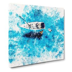 Boat In The Balearic Islands Watercolour Modern Canvas Wall Art Print Ready to Hang, Framed Picture for Living Room Bedroom Home Office Décor, 14x14 Inch (35x35 cm)