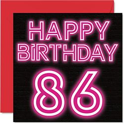 Leuke 86e verjaardagskaarten voor mannen en vrouwen - Neon Glow - Happy Birthday-kaart voor papa mama overgrootvader oppas oma oma oom tante, 145 mm wenskaarten, 86e kaart