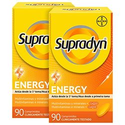 Supradyn Multivitaminas, Energy, 180 comprimidos, 6 Meses de Suministro, Complejo Vitaminico completo, Vitamina B12, B6, Coenzima q10, Sin Gluten y Sin Lactosa, Multivitaminico para hombres y mujeres