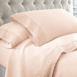 Modern Threads Pacific Coast Textiles 3 PIECE CROCHET LACE MICROFIBER SHEET SET BLUSH TWIN, Microfibre