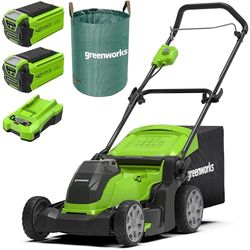 Greenworks G40LM41K2X Cortacésped de Batería para Céspedes de hasta 500 m², Ancho de Corte 41 cm, Bolsa de 50L MÁS Dos Baterías de 40V 2Ah y Un Cargador, + Greenworks Bolsa de residuos de jardín 120l