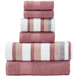 Modern Threads Pax 6-delige omkeerbare garengeverfde jacquard handdoekenset - badhanddoeken, handdoeken en washandjes - super absorberend en sneldrogend - 100% gekamd katoen, palissander