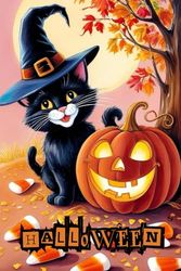 Carnet Halloween Chat Noir Magique: Journal mignon pour enfants, ados et fans de chats, Halloween | Idéal pour écrire, dessiner ou noter pendant ... et feuilles d’automne. Super idée cadeau