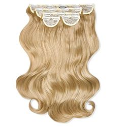 Lullabellz Super Thick Natural Wavy Clip In Hair Extensions 5-Piece, 22-Inch Length, Golden Blonde