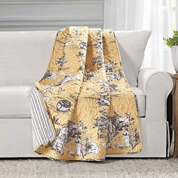 Lush Decor French Country Toile Katoen Omkeerbare Gooi Deken, Geel & Grijs, 60 "x 50"