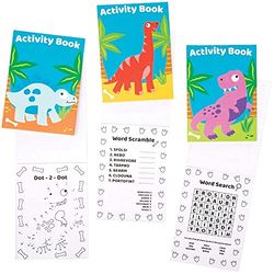 Baker Ross FE530 Dinosaur Mini Actvity Books - Pack of 12, Includes Puzzles, Stickers, Dot to Dot and Colouring Pages for Kids