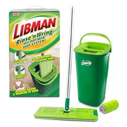 Libman Rinse 'n Wring Mop and Bucket System | Mocio per pavimenti in microfibra | Detergente per pavimenti in legno duro | Mocio bagnato e asciutto | Camere d'acqua pulita e sporca | Lame per