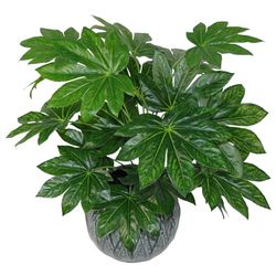 Leaf Planta artificial japonesa de aralia de folha de 60 cm, vaso de plástico preto