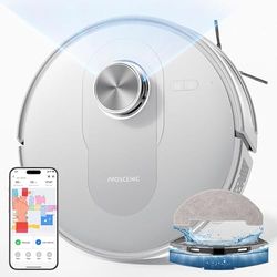 Proscenic Q8 Robot Vacuum Cleaner with Wiping Function 4200Pa 200min Vacuum Cleaner Robot Powerful Laser Navigation with 5 Maps, Control via App Alexa Siri IFTTT, for Floors, Carpets, Pet Hair, White