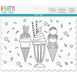 Unique 16759 - Paper Colouring Placemats - Pastel Ice Cream Summer Party - 6 Count (Pack of 1)