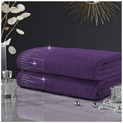 GC GAVENO CAVAILIA Luxury 2PK Abington Towel Set, 100% Cotton Soft & Cosy Bathroom Accessory, Purple, Bath Sheet