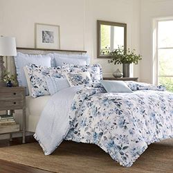 Laura Ashley Home - Twin påslakanset vändbara bomullssängkläder med matchande örngott, lätt heminredning för alla årstider (Chloe Blue, Twin)