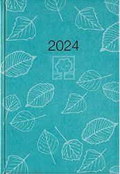 766-0717 Agenda hebdomadaire 2024 - Turquoise - 14,6 x 21 cm - 1 semaine sur 2 pages - 128 pages - Avec perforation d'angle - Carnet de notes - Ange bleu