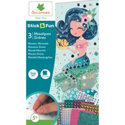 SYCOMORE - CRE7024 zelfklevende mozaïeken, 3 schilderijen, zeemeermin, stick & plezier, creatieve hobby's voor kinderen, vanaf 5 jaar, CRE7024, verschillende kleuren, 14 x 4 x 24 cm