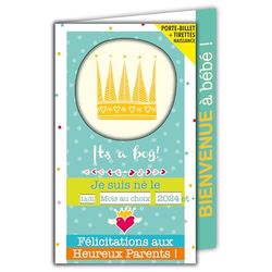 Card Money Holder Congratulations Newborn Baby Boy Little Prince Pulls Day Month Year of Birth 2023 2024 2025 2026 2027 Blue Envelope 12 x 17.5 cm It's a Boy Crown Welcome 66-1031-A
