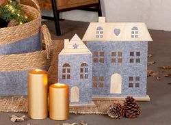 Pack of 6 Stand relief, House, MDF, gray, PU 6, L. 6 cm, W. 28 cm, H. 36 cm