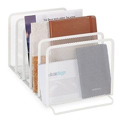 Relaxdays Range-revues Non Fixe avec 5 Compartiments, métal, Design Maille, H x L x P : env. 19 x 20,5 x 37,5 cm, Blanc