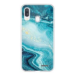 Evetane Hoesje Compatibel met Samsung Galaxy A40 360 Volledige Cover Front Back Resistant Slim Beschermend Transparant Parelmoer Blauw Marmer Fashion Design