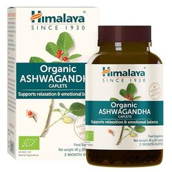 Himalaya Organic Ashwagandha, 60 jours d'approvisionnement, supplément à base de plantes pour le soulagement du stress, sans gluten, 670 mg, 60 caplets