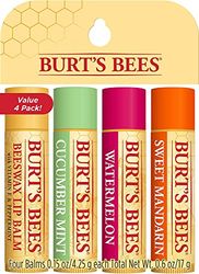 Burt's Bees Paquete múltiple de bálsamo labial, con cera de abejas, pepino y menta, sandía, mandarina dulce, Freshly Picked, 4 x 4.25 gramos