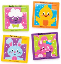 Baker Ross AW209 Easter Buddies Sliding Puzzles (Pack of 4) For Kids Easter Party Bag Fillers or Gift Ideas