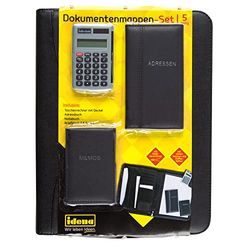 Idena 229016 - Juego de carpetas de documentos DIN 4, el juego contiene: 1 bloc de notas, 1 libreta de direcciones, 1 cuaderno, 1 calculadora, negro, 1 pieza