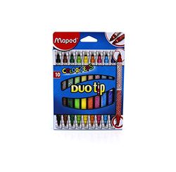 Maped Color'Peps Feutres de Coloriage Double Mines Fine 2mm et Large 3,9mm et Encre Lavable à l'eau - Pochette 10 Feutres Double Pointes