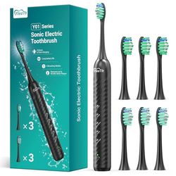 Brosse à Dents éLectrique Pour Adultes Avec 6 TêTes De Brossage, Brosse à Dents Sonique Rechargeable, 4 Heures De Charge, 180 Jours D'Utilisation,Brosse à Dents Ultrasonique, Noire