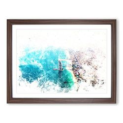 The Skyline Of Dubai Watercolour Modern Framed Wall Art Print, Ready to Hang Picture for Living Room Bedroom Home Office Décor, Walnut A3 (46 x 34 cm)
