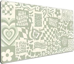 DCJJM Tapis de Bureau esthétique bohème Beige, rétro, Hippie, bohème, XXL, Grand Tapis de Souris de Jeu étendu Vert Sauge, Tapis de Souris pour Femme, Gamer, Fille, Travail, Ordinateur, Tapis de