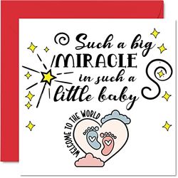 New Baby Card Unisex - Big Miracle - Congratulations Baby Cards Newborn, Well Done Congrats New Baby Cards, Welcome To The World Home Gifts, 145mm x 145mm Baby Greeting Cards for Parents