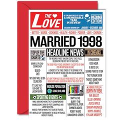 27th Anniversary Cards for Men Women - Married 1998 Newspaper - Happy 27 Wedding Anniversary Card for Husband Wife Brother Sister Aunt Uncle Vintage Retro 1998, 5x7 Inch Greeting Cards