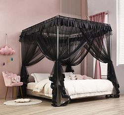 Mengersi Zwart Elegante 4 Hoeken Post Luifel Bed Gordijnen Klamboe Bed Gordijnen Volledige Size