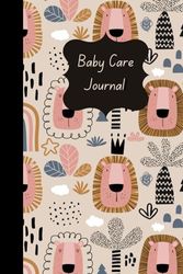 Baby Care Journal- Record Baby Care: Pink and Brown Lion Pattern with Leaves and Black Palm Trees