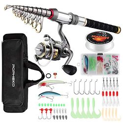 SupsShop - Kit Completo de Carrete de caña de Pescar telescópica, Carrete Giratorio, anzuelos y Bolsa de Transporte de Pesca, Equipo de Pesca de Agua Dulce y Salada para niños y Adultos Profesionales