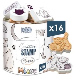 Aladine - 16 kattenstempels met stempel, van schuim en rubber, voor kaarten, bullet journal, scrapbooking, vrije tijd, tekenen, creatieve stempel, cadeau-idee voor kinderen en volwassenen, 03714