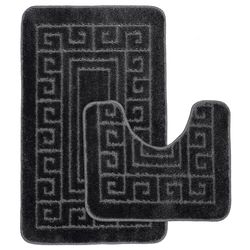 Lot de 2 tapis de bain grec antidérapants et lavables - Tapis de bain doux et absorbant pour baignoire - 1 tapis de bain (50 x 80 cm) et 1 tapis contour WC (50 x 40 cm) - Anthracite