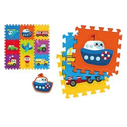 Sport1 Tappeto Bambini Quadrotti Veicoli, Alfombra Infantil Madmat Mega Cuadrados Vehículos Unisex niños, Multicolore, 15.5 EU