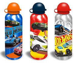 Hot Wheels Kids Bouteille d'eau 500 ml – 1 x bouteille d'eau en aluminium de couleur aléatoire pour l'école et les garçons de 3 ans et plus