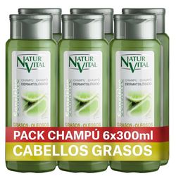 NaturVital - Confezione da 6 shampoo per capelli grassi sensitivi, senza parabeni e silicone, naturale, dermatologico per pelle atopica e sensibile, per uomo e donna 6 x 300 ml