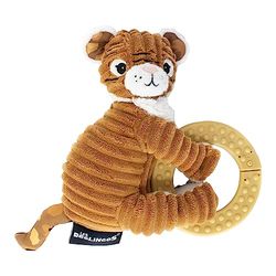 Les DÉGLINGOS Bijtring baby jongens (Speculos der Tiger) - pluche dier Tiger Baby - speelgoed om te kauwen, bruin