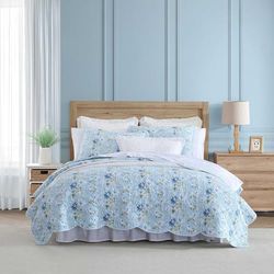 Laura Ashley - Quilt Set, Super Soft Bedding with Matching Sham, Scalloped Edge Design (Peony Garden Blue, King)