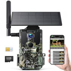 WOLFANG Fototrappola, 4G LTE Fototrappola Solare 2.5K con Scheda SIM Preinstallato e SD, Fotocamera con Allarme, Visione Notturna, Angolo 120° 82ft, Tempo di Scatto 0,2s, IP66 Impermeabile