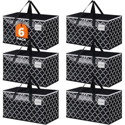 HomeHacks Storage Bags, Heavy Duty Moving Bags, Moving Boxes with Tag Pockets, Zippers & Carrying Handles, Collapsible Storage Totes for Storing, Camping, Packing & Moving Supplies, Black 88L, 6 Pack