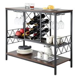 VEVOR Buffet de Bar 100x40x85,5 cm, Meuble de Bar Industrielle, Étagère Cuisine pour Liqueurs et Verres en Bois, avec Porte-Verre et Casier à Vin, Assemblage Facile, pour Salon, Maison, Bar Domicile