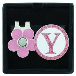 Surprizeshop Women Sparkly Initial Y Golf Visor Clip Set - Pink