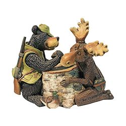 Design Toscano HF665390 Statua Braccio di Ferro Orso e Alce, Multicolore, 15x28x23 cm